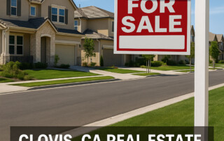 Modern suburban neighborhood in Clovis, CA with “For Sale” sign representing 2025 real estate growth trends